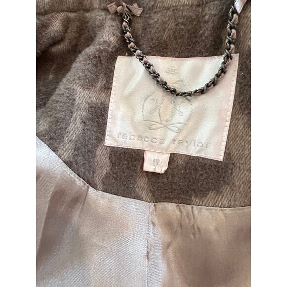 Rebecca Taylor Animal Print Short Peplum Swing Coat Taupe - Picture 6 of 8